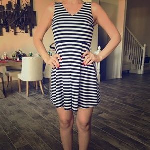 Monteau dark blue and white striped dress